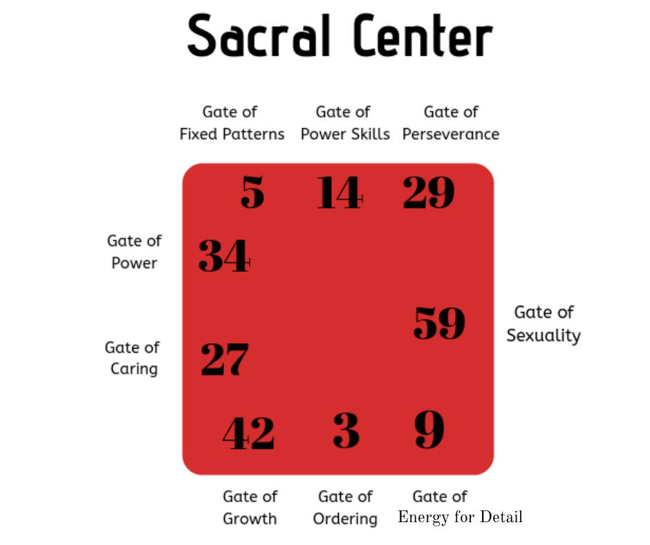 Sacral Center in Human Design and all the gates that are in the sacral design